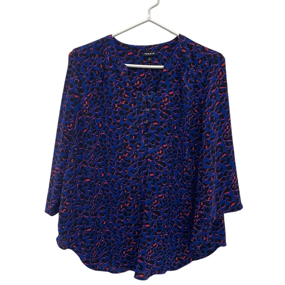 Torrid Harper Blue Leopard 3/4 Sleeve Blouse Size 0